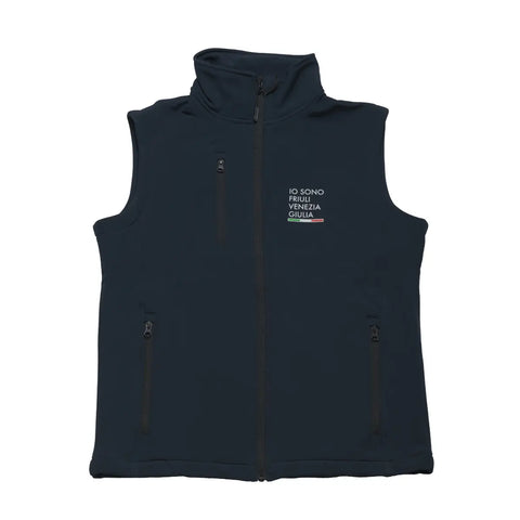 Gilet blu con tasche e logo Io Sono Friuli Venezia Giulia e la bandiera italiana