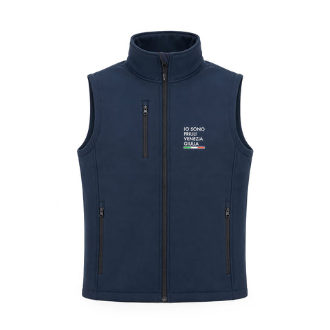 Gilet blu con tasche e logo Io Sono Friuli Venezia Giulia e la bandiera italiana