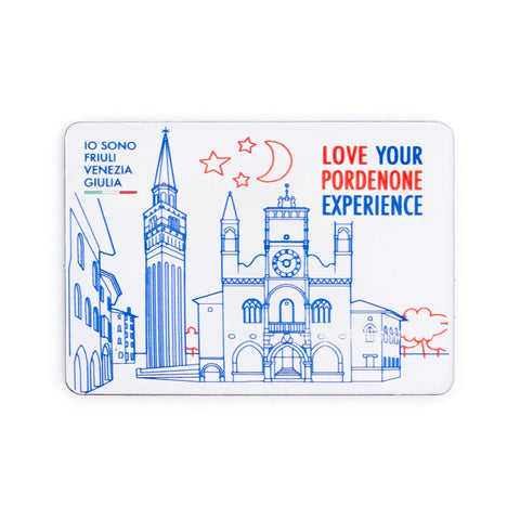 Magnete da frigo con la rappresentazione del Duomo di San Marco e del campanile di Pordenone