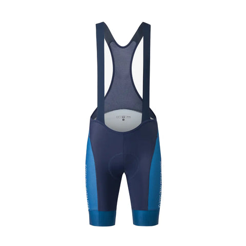 Pantalone tecnico con bretelle per bici blu e marchio Io Sono Friuli Venezia Giulia e Castelli vista frontale
