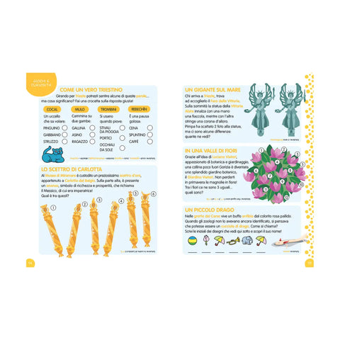 Interno libro della Pimpa con giochi sul Friuli Venezia Giulia