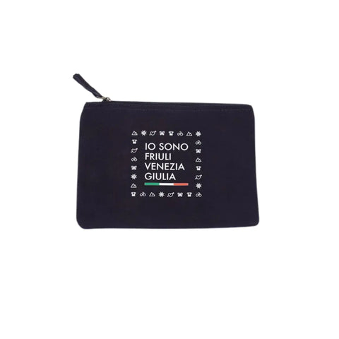 Pochette/borsa blu con logo grande bianco Io Sono Friuli Venezia Giulia e la bandiera italiana