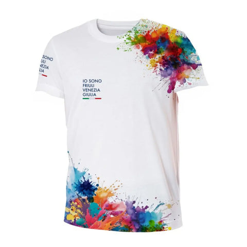 T-shirt linea Colors bianca manica corta con logo Io Sono Friuli Venezia Giulia sulla spalla e sul fronte