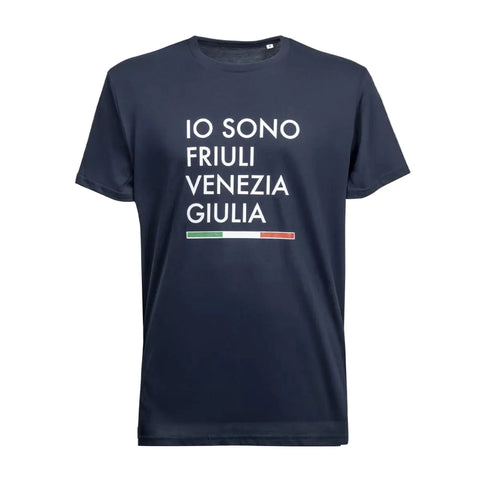 T-shirt blu vestibilità regolare con logo grande Io Sono Friuli Venezia Giulia e bandiera italiana
