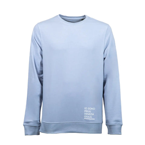 Felpa girocollo celeste unisex con logo in basso bianco Io Sono Friuli Venezia Giulia