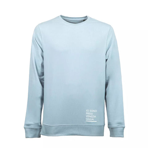 Felpa girocollo celeste unisex con logo in basso bianco Io Sono Friuli Venezia Giulia