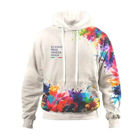 Felpa con cappuccio grigia linea Colors con logo Io Sono Friuli Venezia Giulia e bandiera italiana