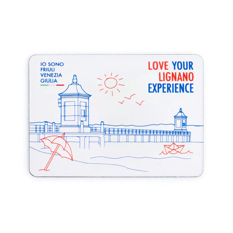 Magnete da frigo con la rappresentazione del Faro rosso di Lignano
