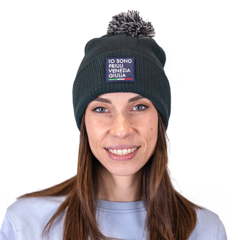 Bicolor Cap with Pom Pom IO SONO FRIULI VENEZIA GIULIA