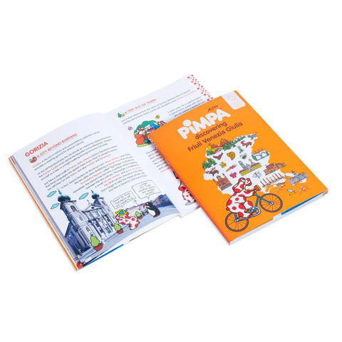 Libro della Pimpa alla scoperta del Friuli Venezia Giulia con piantina Friuli e vista pagine interne in inglese