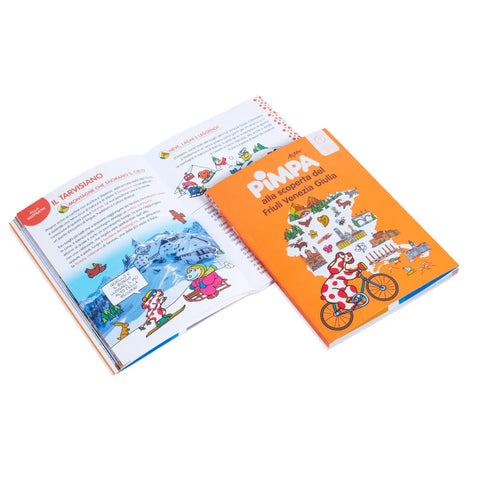 Libro della Pimpa alla scoperta del Friuli Venezia Giulia con piantina Friuli e vista pagine interne.