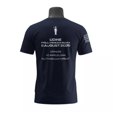 T-shirt ufficiale blu della Friuli Venezia Giulia Cup 2026 con grafica celebrativa dell'evento vista retro.