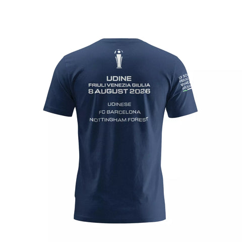 T-shirt ufficiale blu della Friuli Venezia Giulia Cup 2026 con grafica celebrativa dell'evento vista retro.