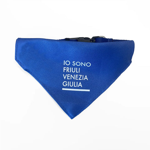 Collare bandana per cani regolabile blu con logo bianco Io Sono Friuli Venezia Giulia