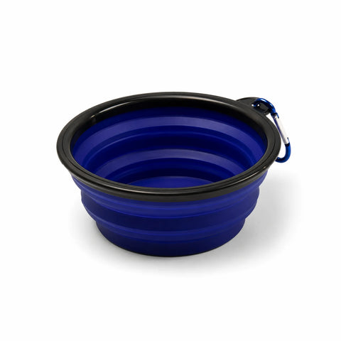 Ciotola da viaggio blu con bordo nero e gancio 